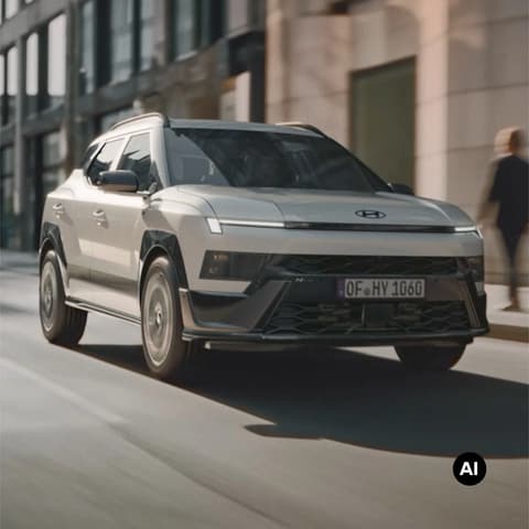 Hyundai BAYON N Line в движение по градска улица.
