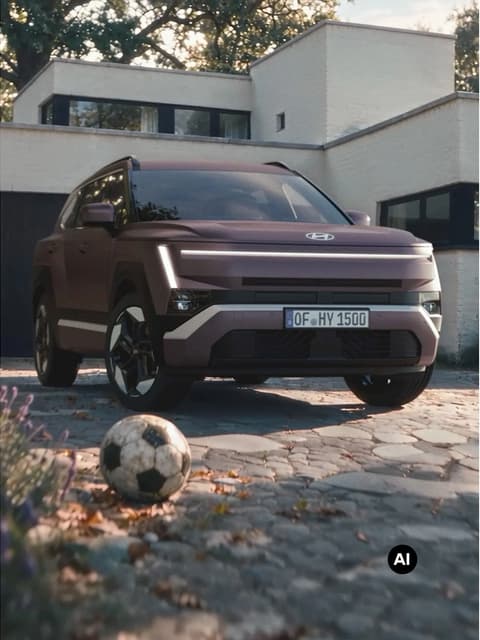 Hyundai TUCSON, паркиран на алея пред жилищна къща.