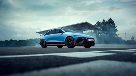 IONIQ 6 N displayed in a dynamic setting, emphasizing its sporty design and performance features.