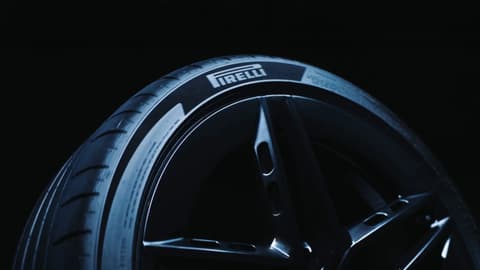 Detail of Hyundai IONIQ 6N Pirelli performance tyre and alloy wheel design under studio lighting.