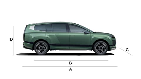 Страничен изглед на Hyundai IONIQ 9 с маркери за размери.