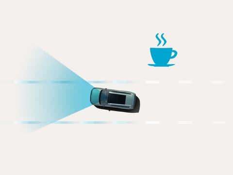 In Cabin Camera: Изглед отгоре на Hyundai IONIQ 6, който се движи нестабилно в лентата, докато сензорите засичат спаднало внимание на водача.