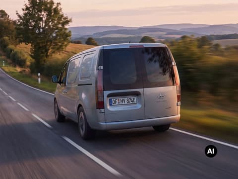 Hyundai STARIA Cargo, заснет отзад, по път в селска местност.