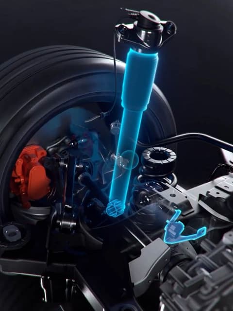 Крупен план на компонент от адаптивното окачване в Hyundai IONIQ 6 N, демонстриращ иновативния дизайн.