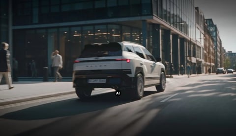 Hyundai BAYON N Line в движение по градска улица, изглед отзад.