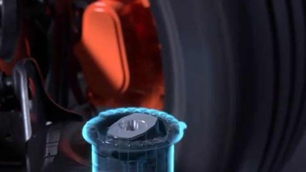 Detailed view of a component in the Hyundai IONIQ 6 N's engineering setup, featuring advanced technology.