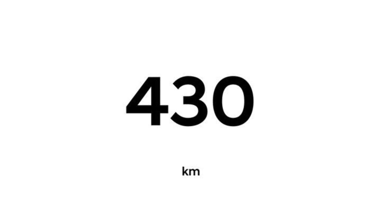 Animation showing 430 km all-electric driving range of the Hyundai STARIA Electric.