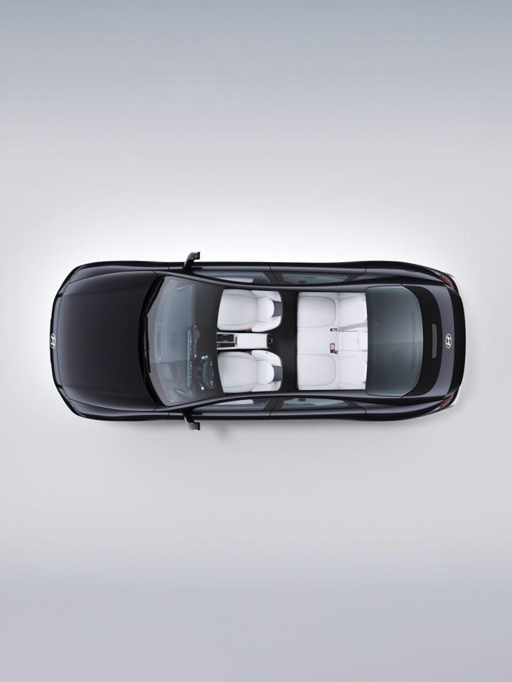 Video of the Hyundai IONIQ 6 electric sedan showing the flexibility of the seating from a bird's eye view.